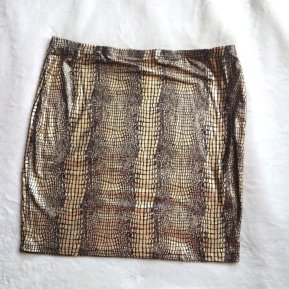 SHEIN Gold Lame' & Black Crocodile Print Skirt, Sz 2XL